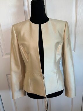 Jasper Conran Women's Cream Silk Open-Front Evening Jacket Beaded Ties Size 10